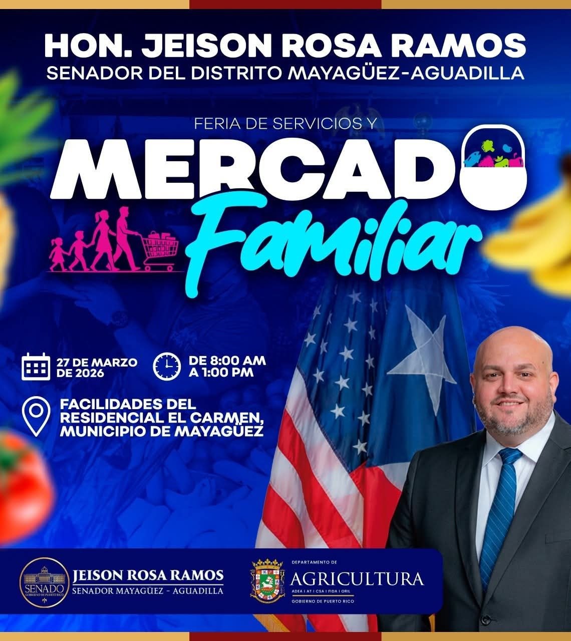 Imagen de Senador Jeison Rosa Ramos invita a la comunidad a la Feria de Servicios y Mercado Familiar en Mayagüez