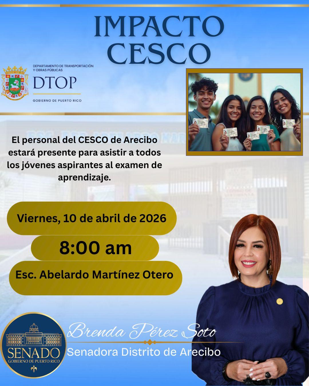 Imagen de Senadora impulsa iniciativa para que jóvenes obtengan licencia de aprendizaje en escuelas de Arecibo