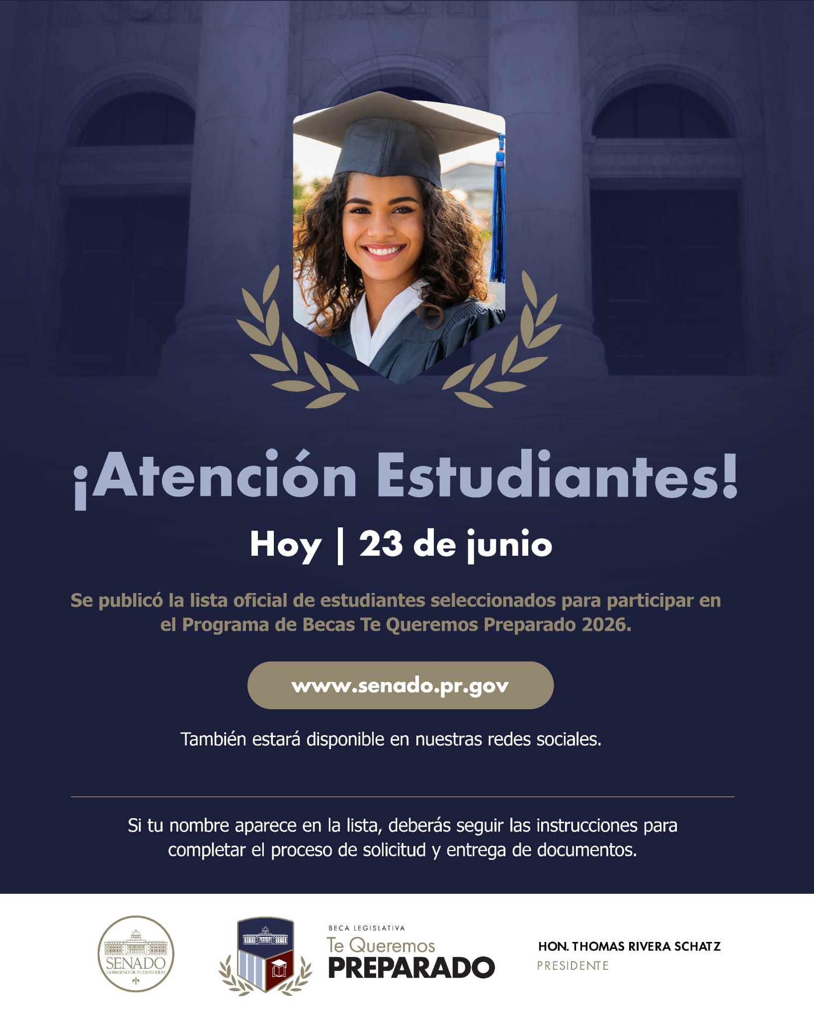 Imagen de Senado de Puerto Rico relanza las Becas Legislativas “Te Queremos Preparado” para reconocer a la Generación de Excelencia 2026